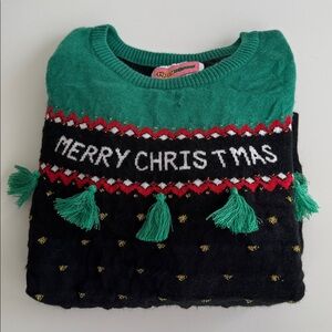 Tipsy Elves Green and Black Kids Holiday Sweater